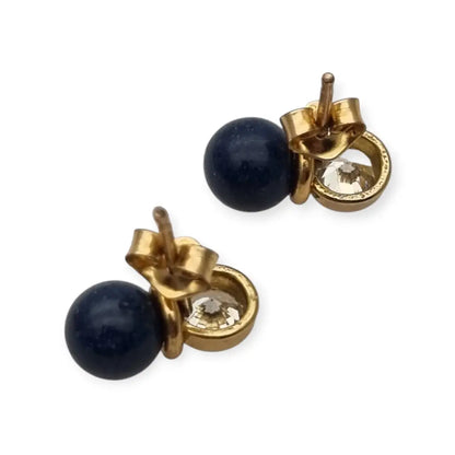 Pendientes vintage chapados en oro con cristal brillante y cuentas azules