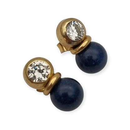 Pendientes vintage chapados en oro con cristal brillante y cuentas azules