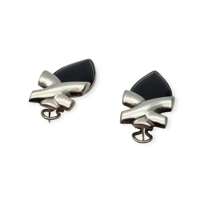 Pendientes vintage de diseño en plata 925 con ónix negro joyeria geométrica