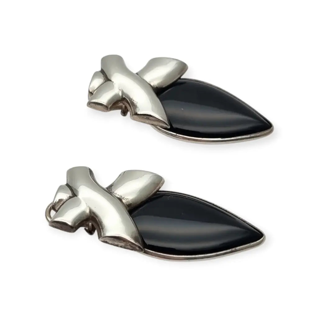 Pendientes vintage de diseño en plata 925 con ónix negro joyeria geométrica