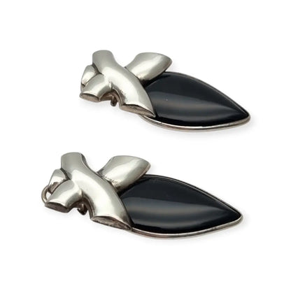 Pendientes vintage de diseño en plata 925 con ónix negro joyeria geométrica