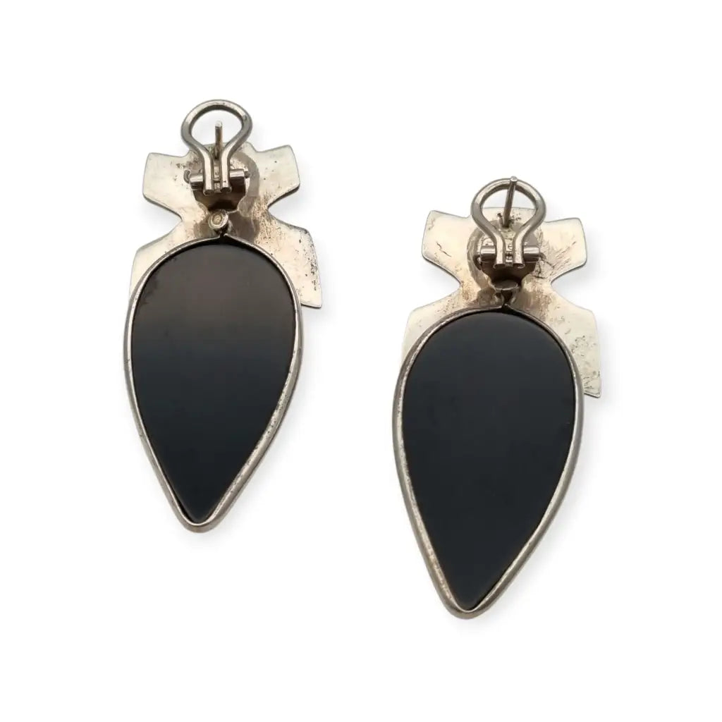 Pendientes vintage de diseño en plata 925 con ónix negro joyeria geométrica
