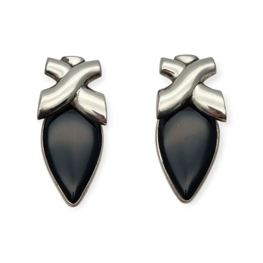 Pendientes vintage de diseño en plata 925 con ónix negro joyeria geométrica