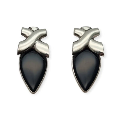 Pendientes vintage de diseño en plata 925 con ónix negro joyeria geométrica