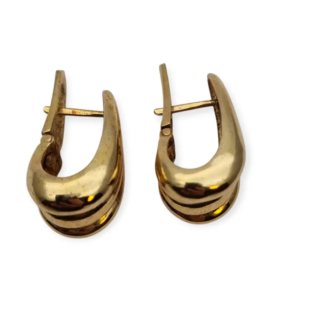 Pendientes vintage dorados en plata 925 diseño acanalado estilo 80s retro.