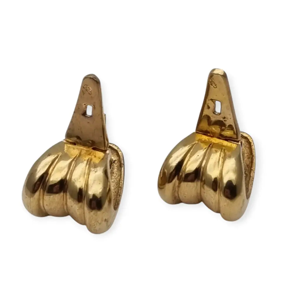 Pendientes vintage dorados en plata 925 diseño acanalado estilo 80s retro.