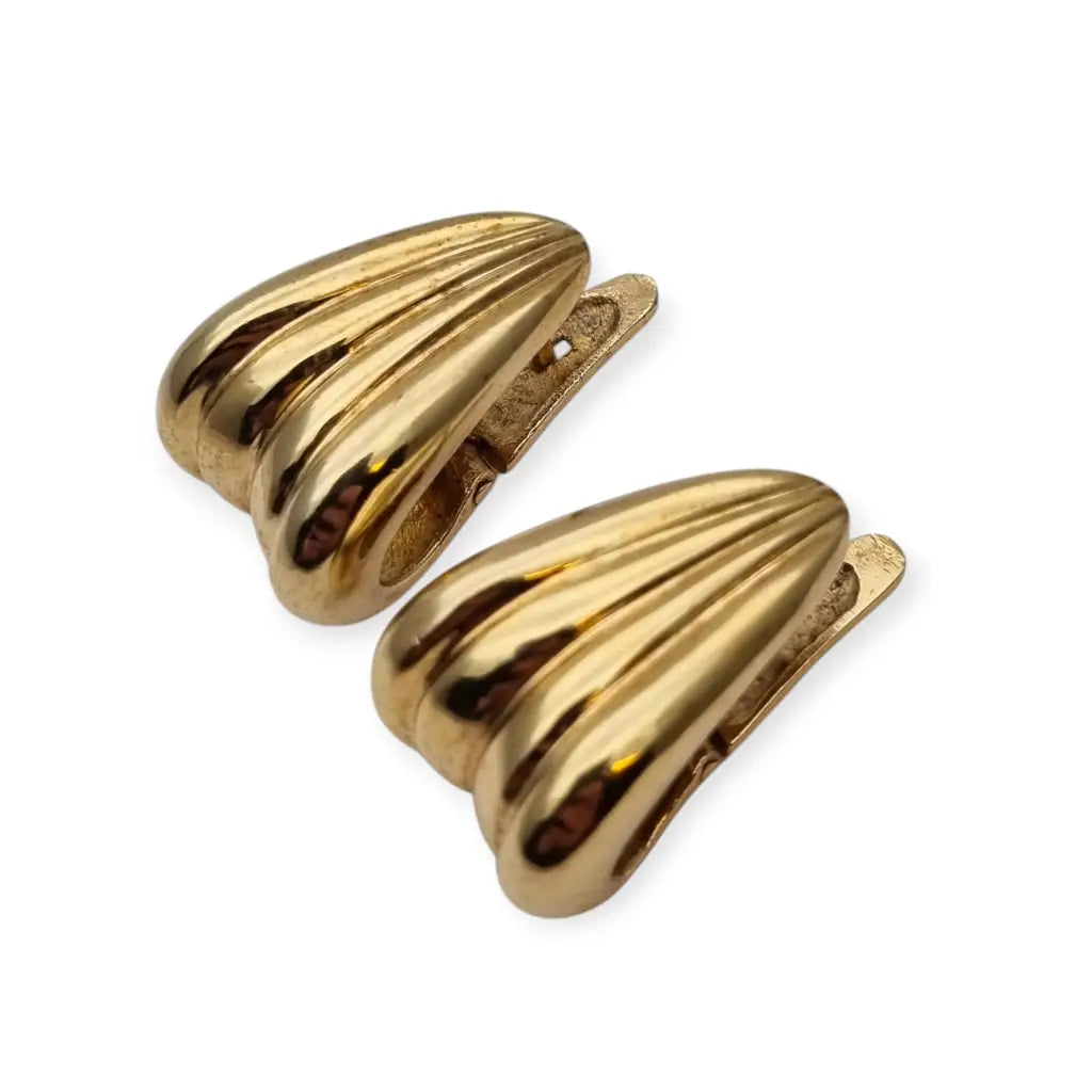Pendientes vintage dorados en plata 925 diseño acanalado estilo 80s retro.