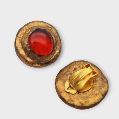 Pendientes vintage forma redonda joyas brutalistas dorado ennegrecido