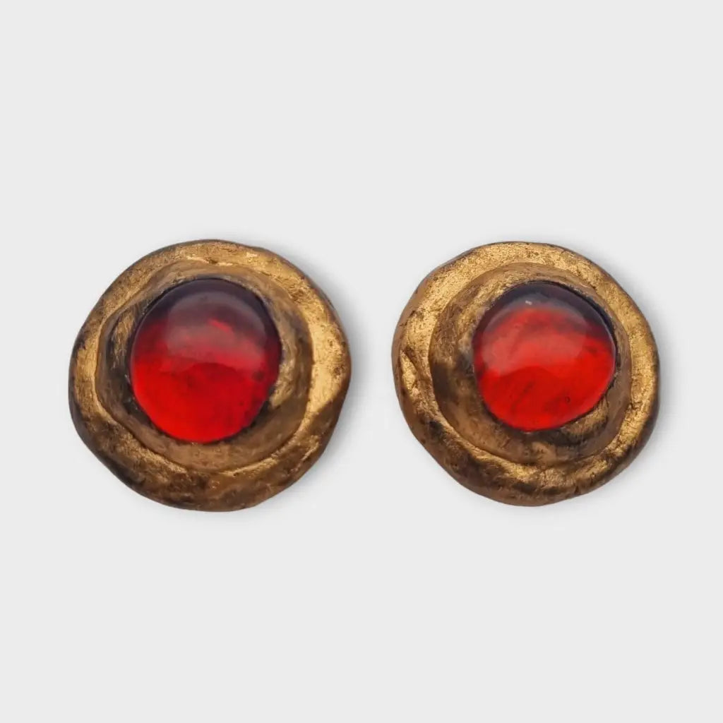 Pendientes vintage forma redonda joyas brutalistas dorado ennegrecido