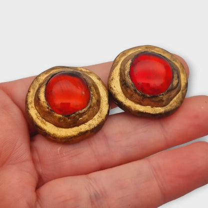 Pendientes vintage forma redonda joyas brutalistas dorado ennegrecido