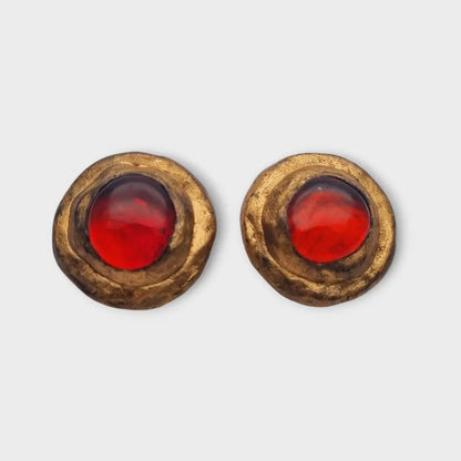 Pendientes vintage forma redonda joyas brutalistas dorado ennegrecido