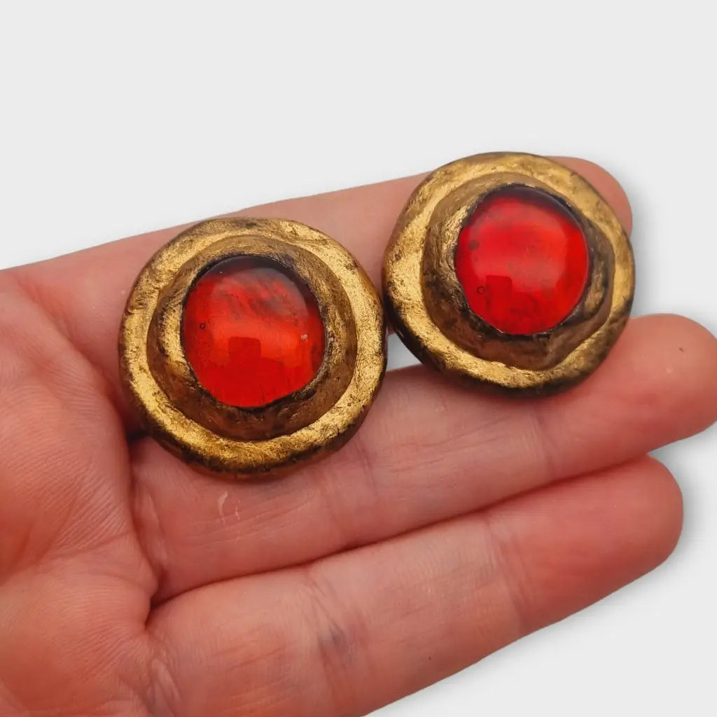 Pendientes vintage forma redonda joyas brutalistas dorado ennegrecido