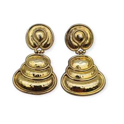 Pendientes vintage grandes en plata dorada 925 con acabado martelé y diseño