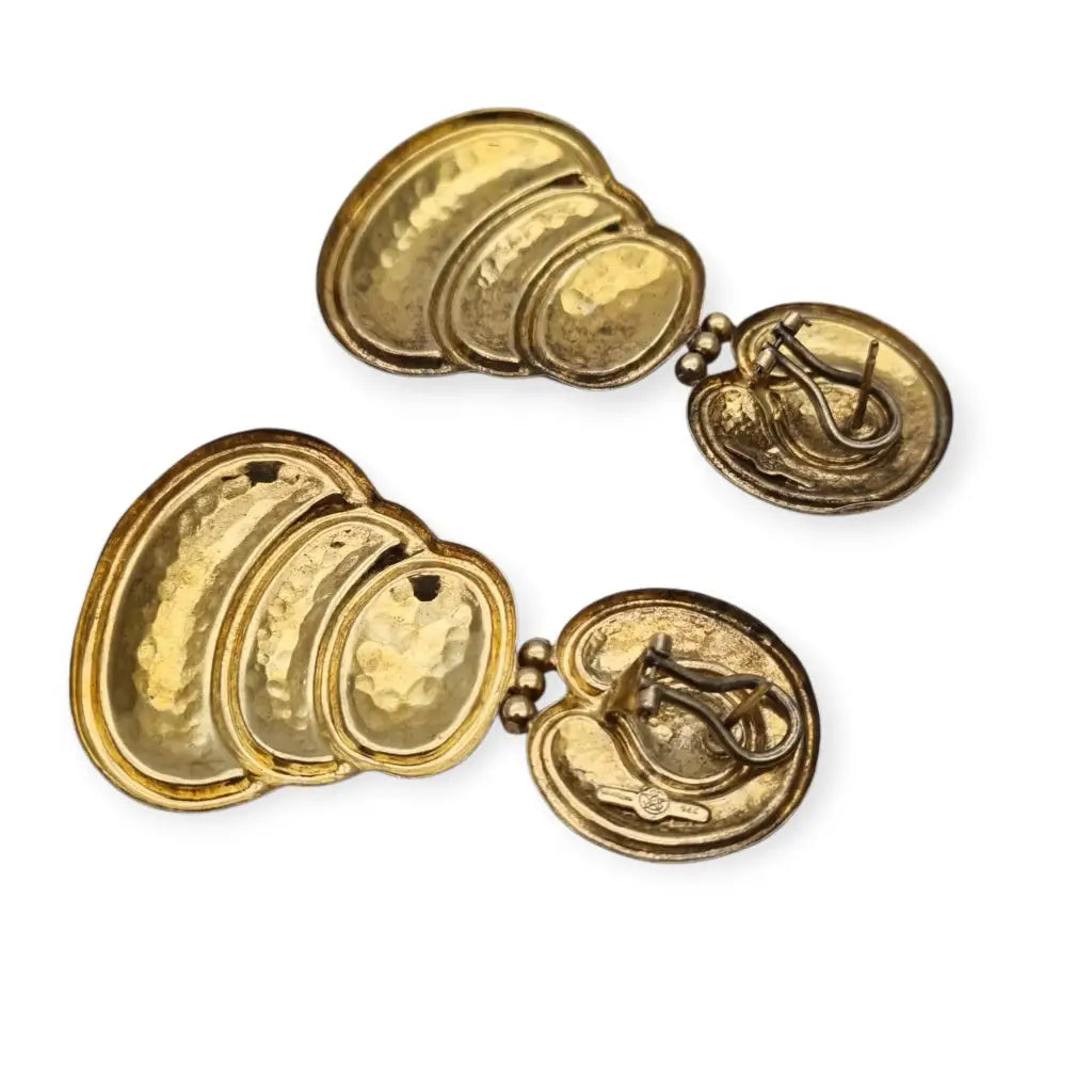 Pendientes vintage grandes en plata dorada 925 con acabado martelé y diseño