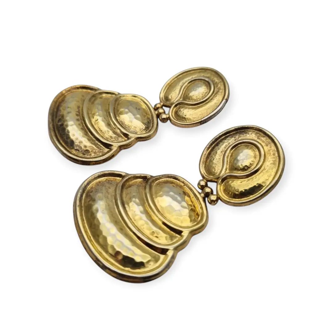 Pendientes vintage grandes en plata dorada 925 con acabado martelé y diseño