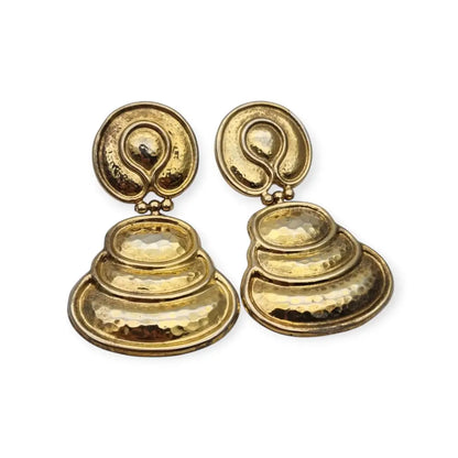 Pendientes vintage grandes en plata dorada 925 con acabado martelé y diseño