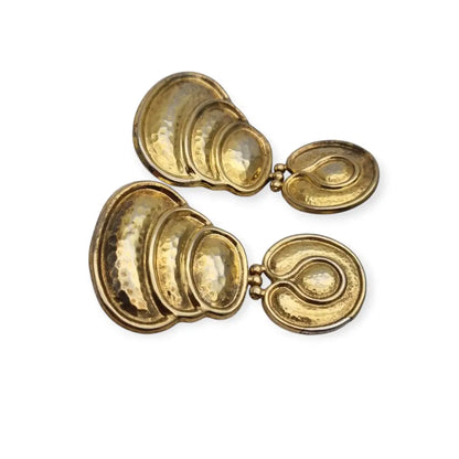 Pendientes vintage grandes en plata dorada 925 con acabado martelé y diseño