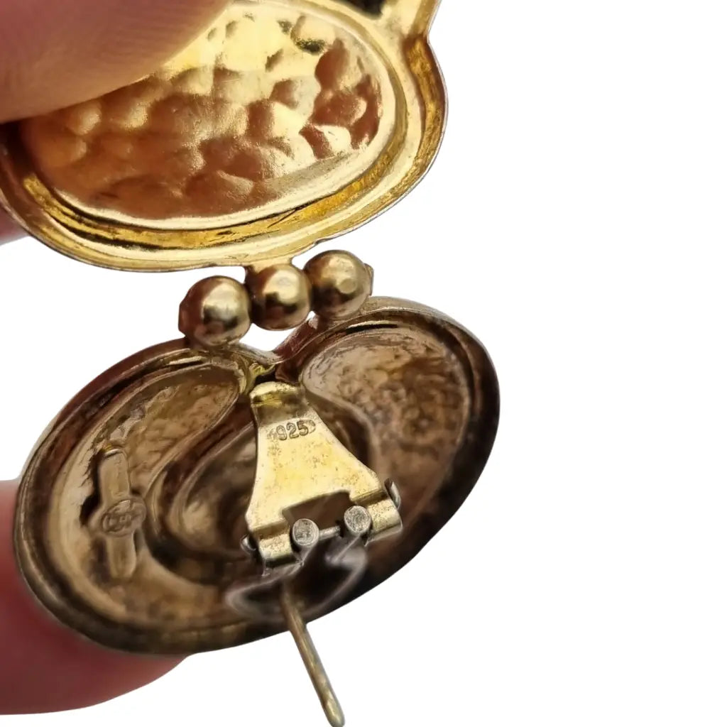 Pendientes vintage grandes en plata dorada 925 con acabado martelé y diseño