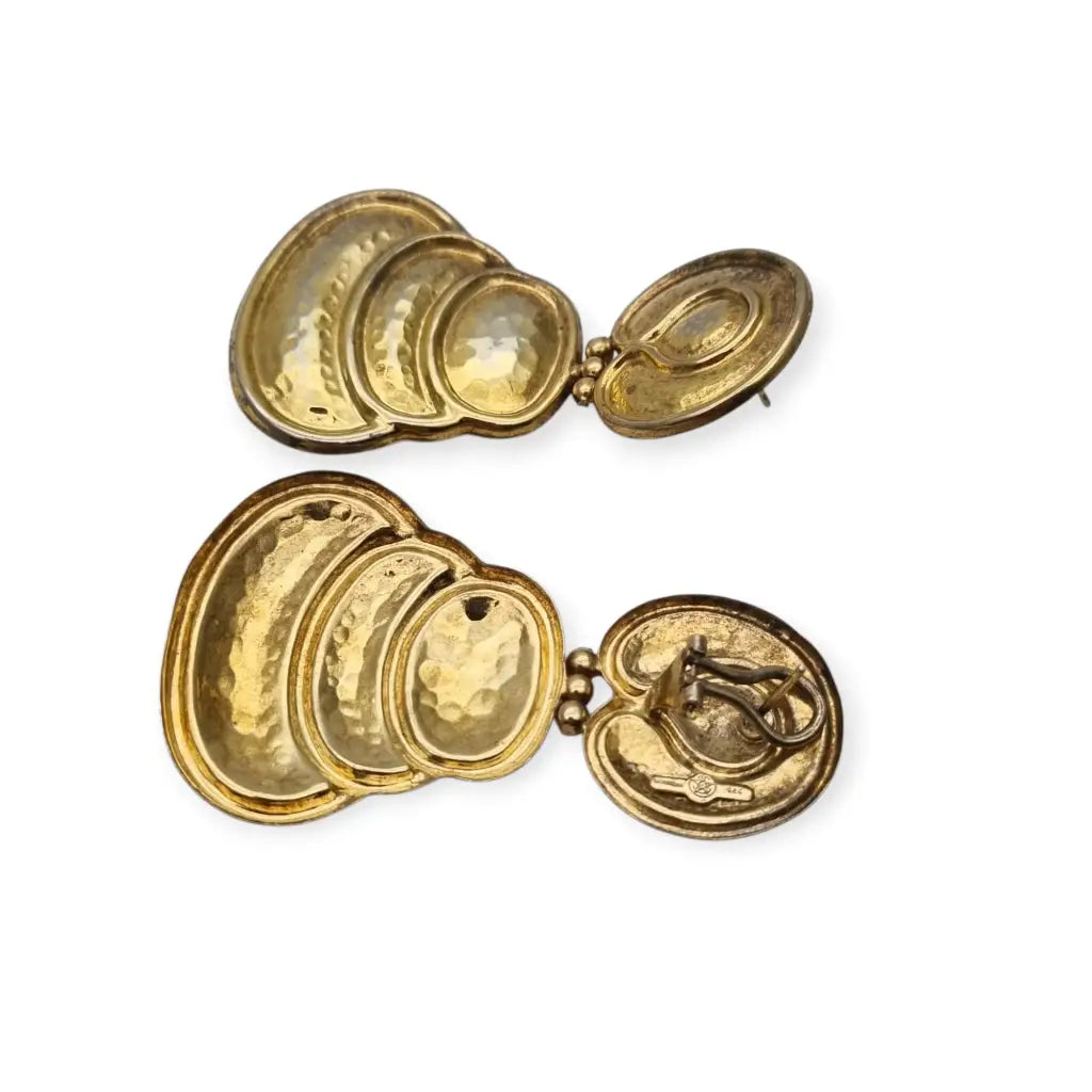 Pendientes vintage grandes en plata dorada 925 con acabado martelé y diseño