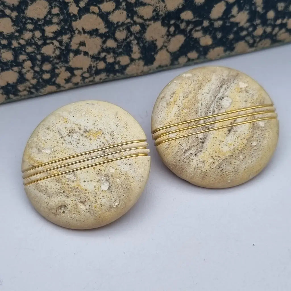 Pendientes vintage NOS grandes y redondos de los años 80 marrones dorados