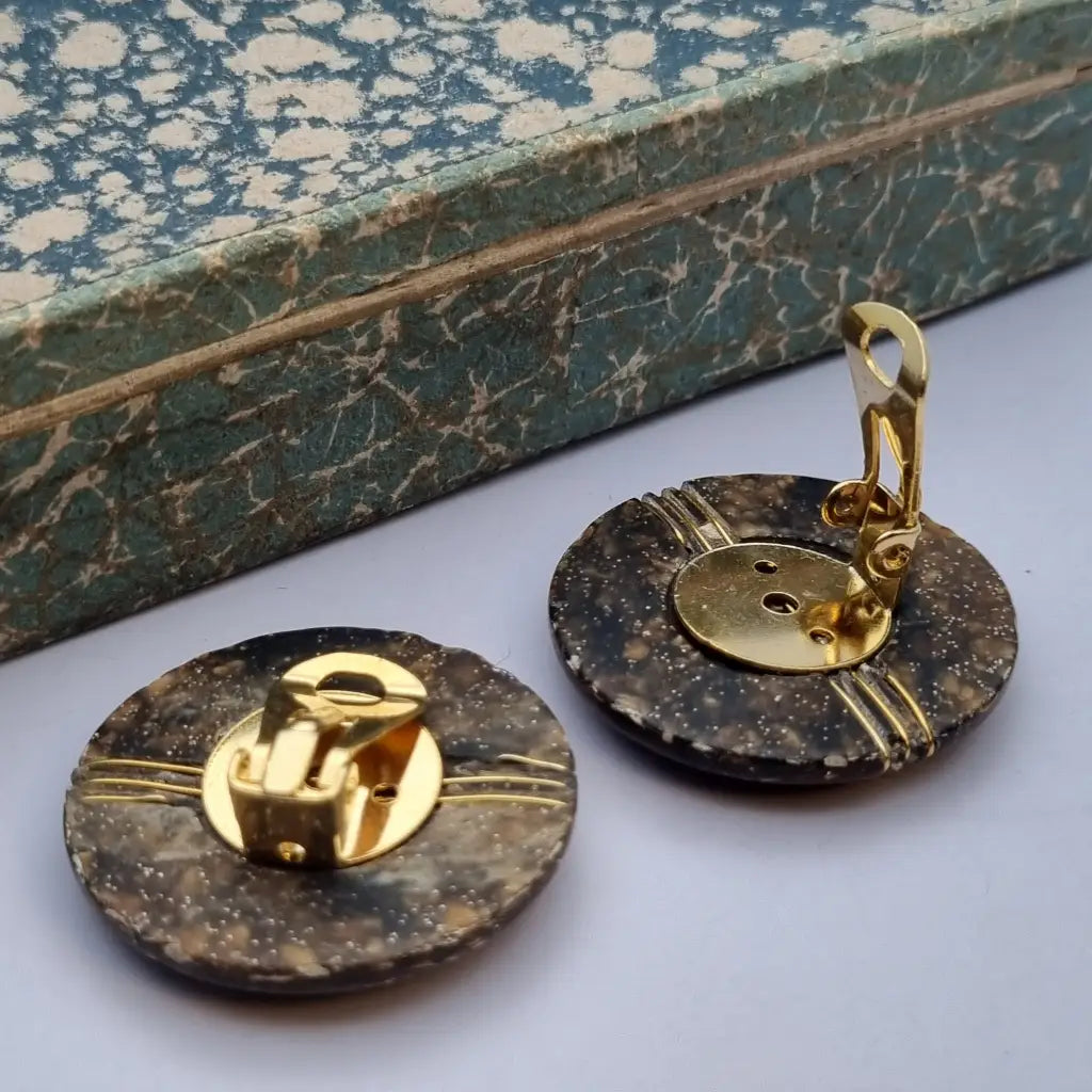 Pendientes vintage NOS grandes y redondos de los años 80 marrones dorados