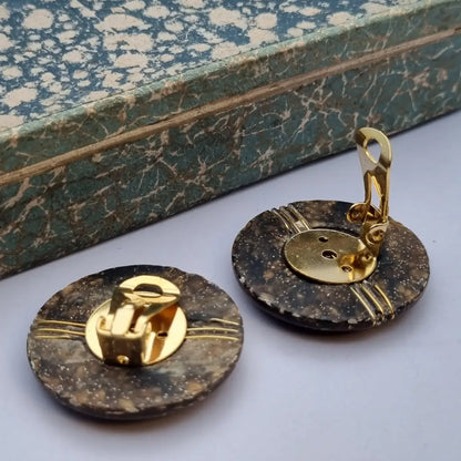 Pendientes vintage NOS grandes y redondos de los años 80 marrones dorados
