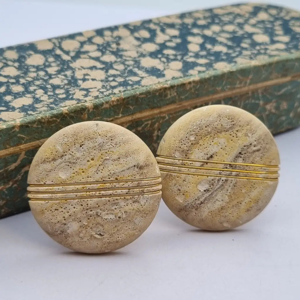 Pendientes vintage NOS grandes y redondos de los años 80 marrones dorados