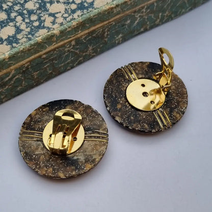 Pendientes vintage NOS grandes y redondos de los años 80 marrones dorados