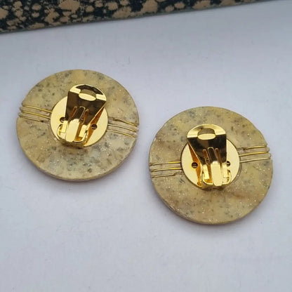 Pendientes vintage NOS grandes y redondos de los años 80 marrones dorados
