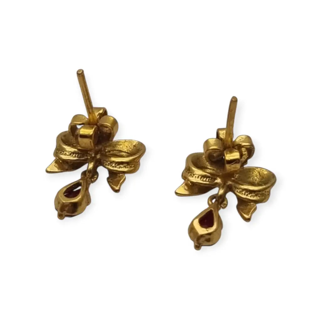 Pendientes vintage en metal dorado forma de lazo con colgante lágrima años