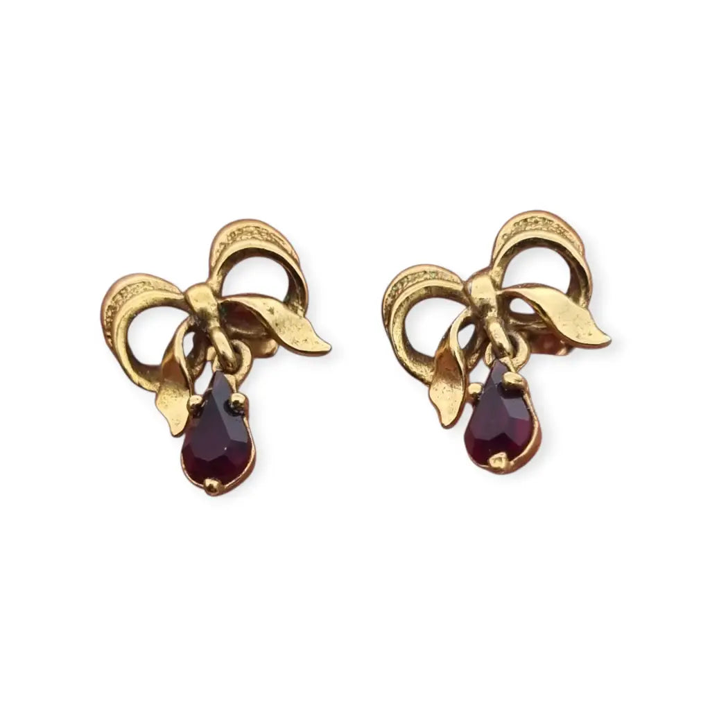 Pendientes vintage en metal dorado forma de lazo con colgante lágrima años