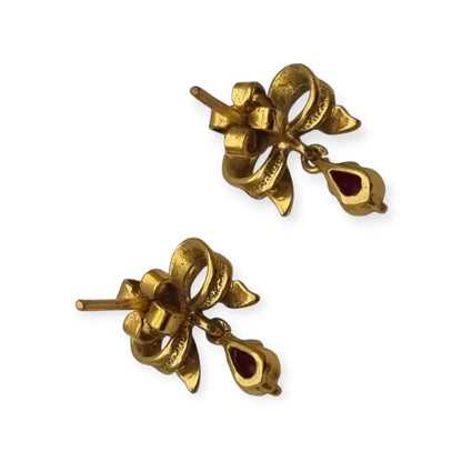 Pendientes vintage en metal dorado forma de lazo con colgante lágrima años