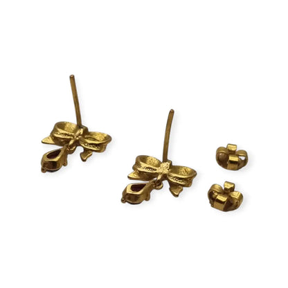 Pendientes vintage en metal dorado forma de lazo con colgante lágrima años