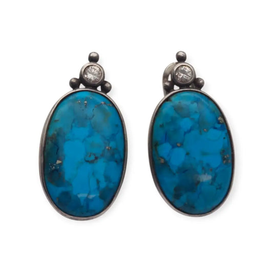 Pendientes vintage de turquesa cobre en plata 925 cabujones ovalados azules