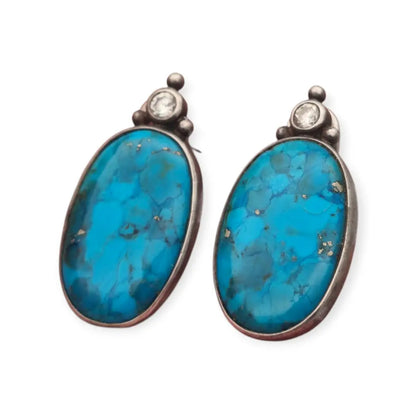 Pendientes vintage de turquesa cobre en plata 925 cabujones ovalados azules