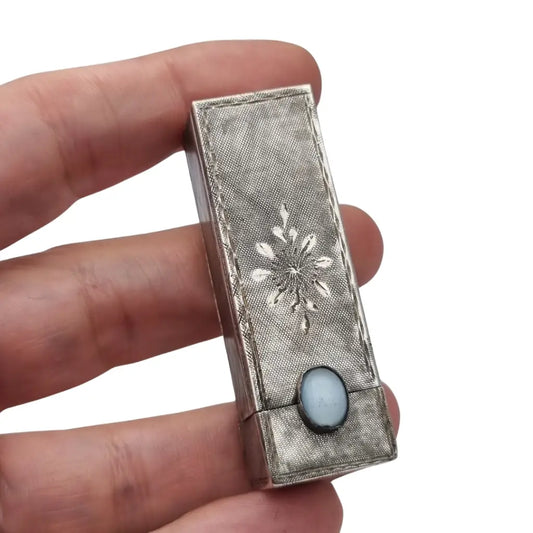 Pintalabios italiano en plata 800 con piedra azul claro diseño grabado Circa