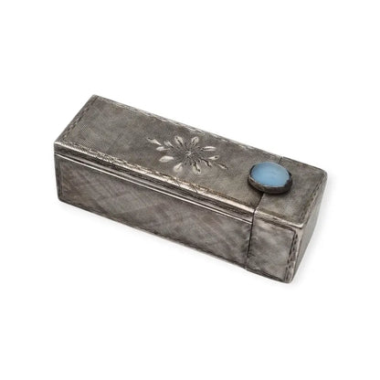 Pintalabios italiano en plata 800 con piedra azul claro diseño grabado Circa