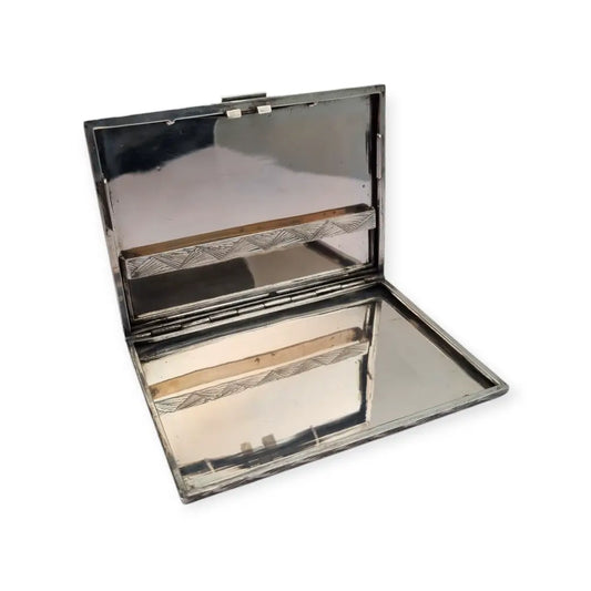 Pitillera italiana antigua en plata 800 con diseño floral grabado