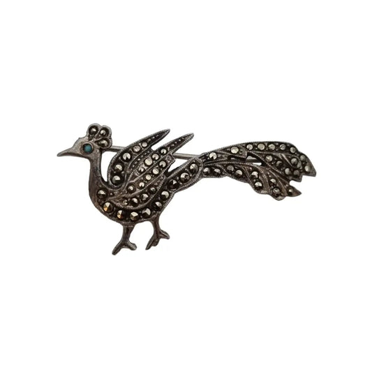 Broche de plata pavo real pin pájaro broche ley