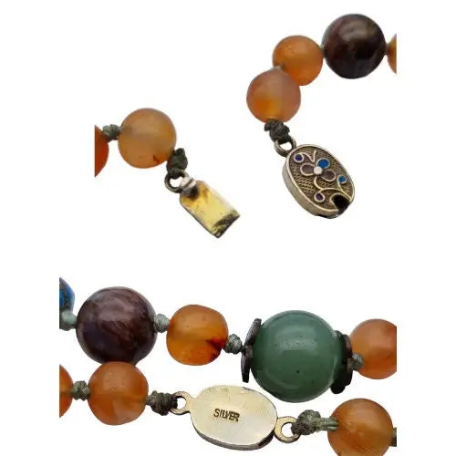 Collar vintage exportación China jade ágata cornalina y cuentas de cloisonné