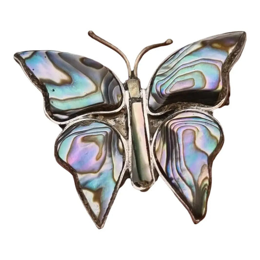 Broche de mariposa en plata alfiler concha abulón joyería