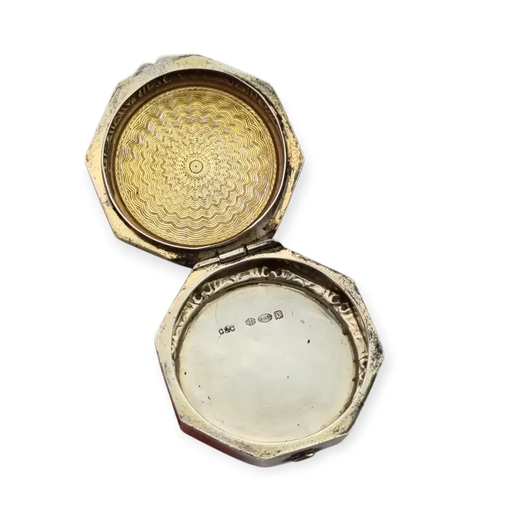 Polvera octogonal colgante de plata 925 esmalte guilloché lavanda Art Déco
