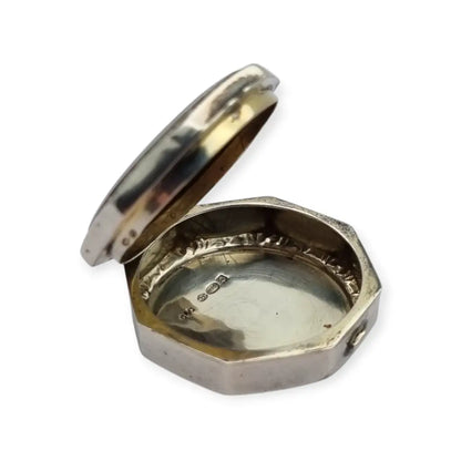 Polvera octogonal colgante de plata 925 esmalte guilloché lavanda Art Déco