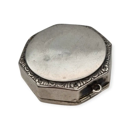 Polvera octogonal colgante de plata 925 esmalte guilloché lavanda Art Déco