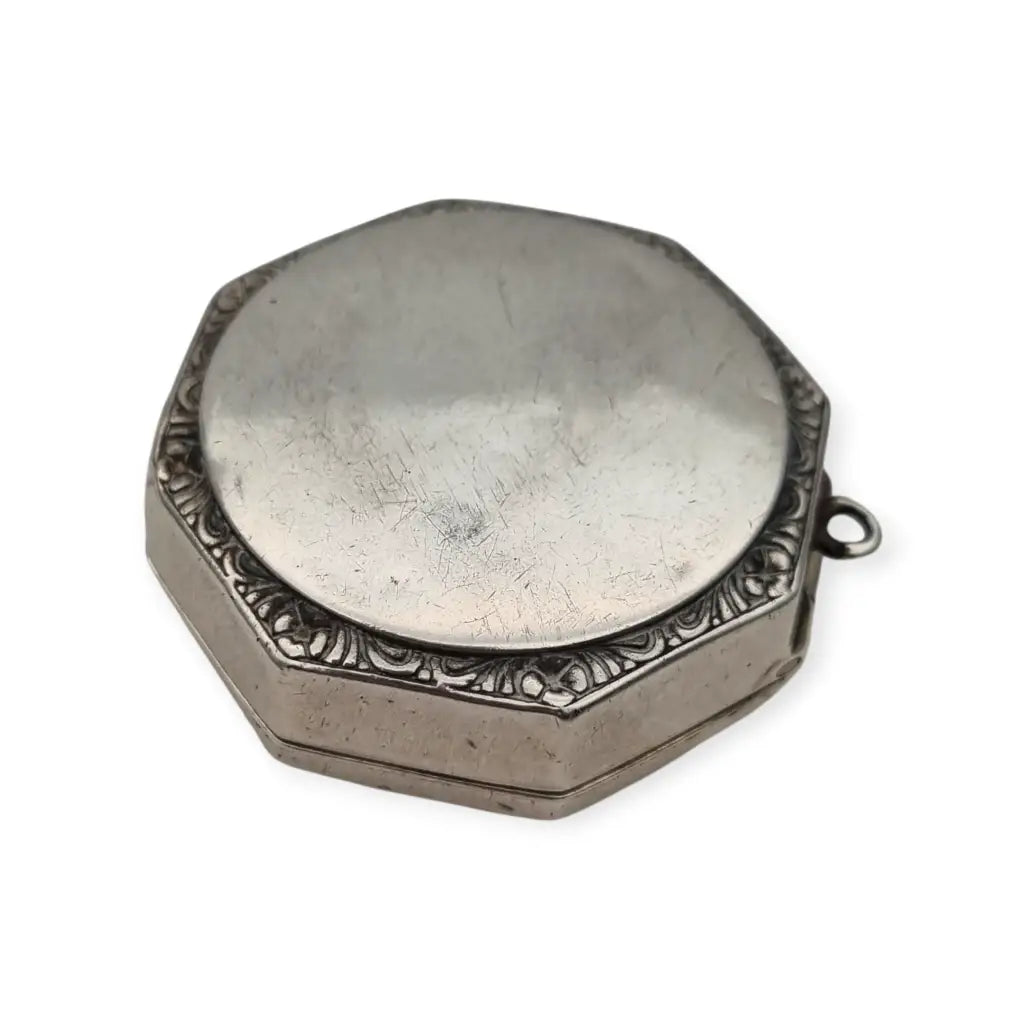 Polvera octogonal colgante de plata 925 esmalte guilloché lavanda Art Déco
