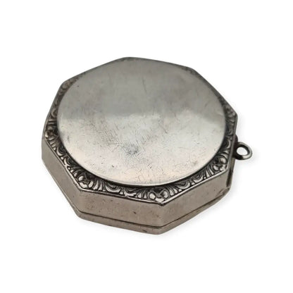 Polvera octogonal colgante de plata 925 esmalte guilloché lavanda Art Déco