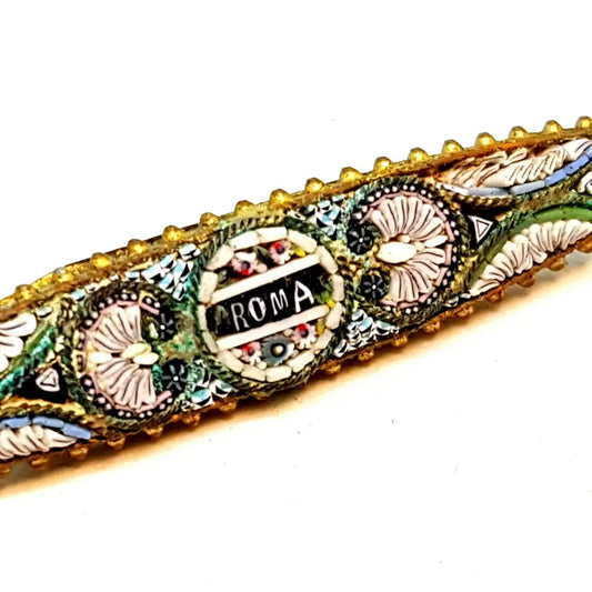 Broche micromosaico Roma micromosaico. Circa 1920. Joyería antigua y vintage.