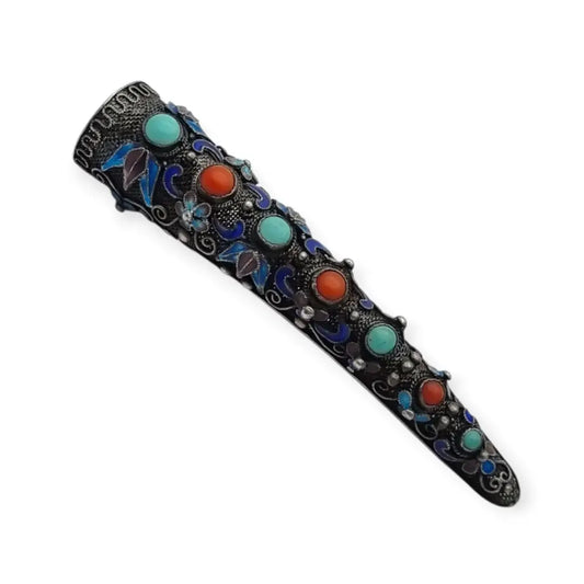 Protector de uñas chino en filigrana plata piedras y esmalte siglo XX huzhi