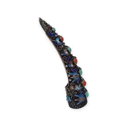 Protector de uñas chino en filigrana plata piedras y esmalte siglo XX huzhi