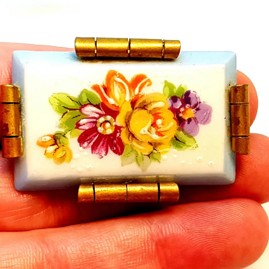 Broche vintage Limoge joyería francesa para mujer pintura de porcelana antigua